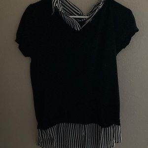 black and white striped sweater + undershirt duo